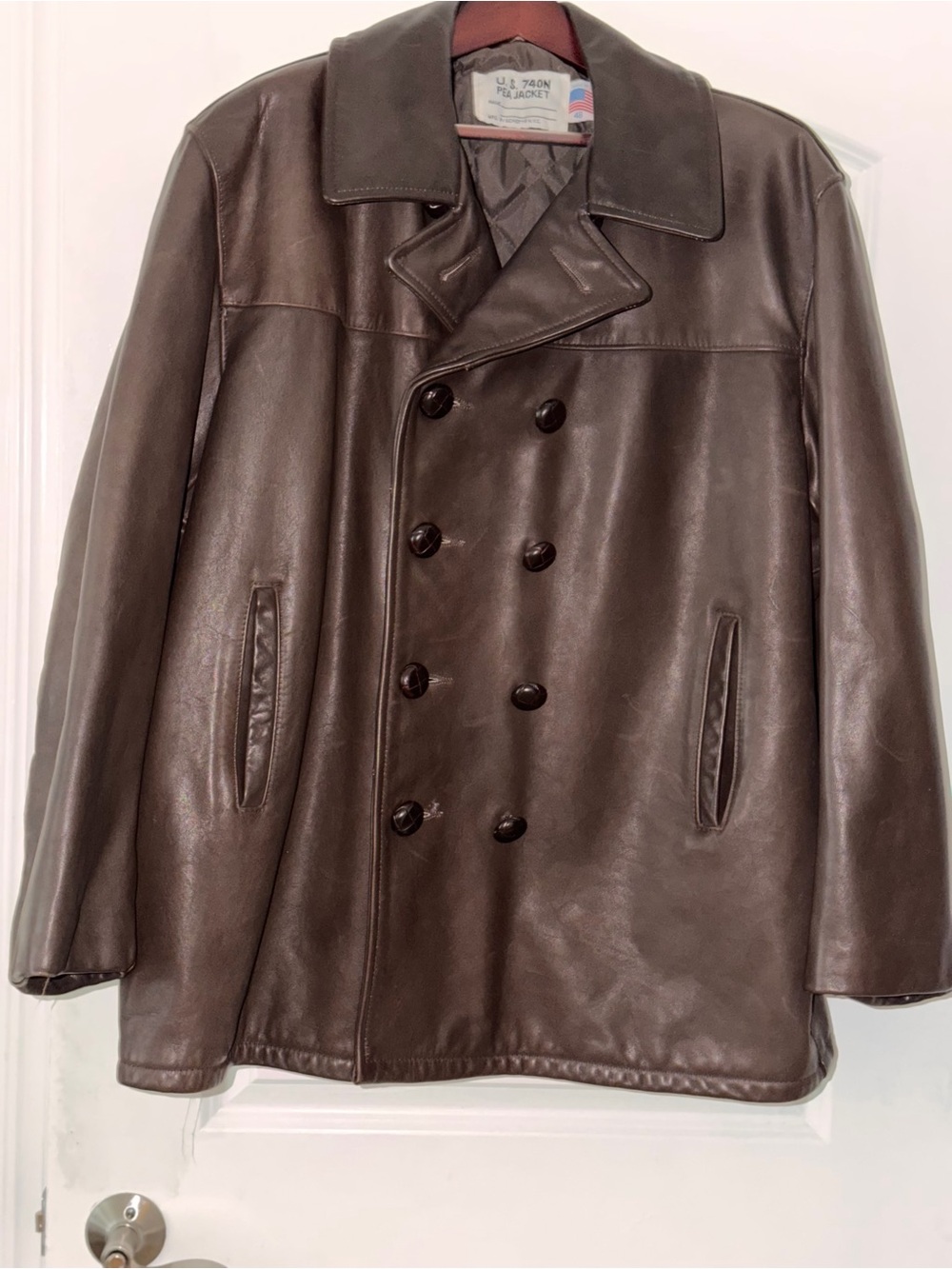 Schott NYC Brown Leather Bomber Pea Coat
